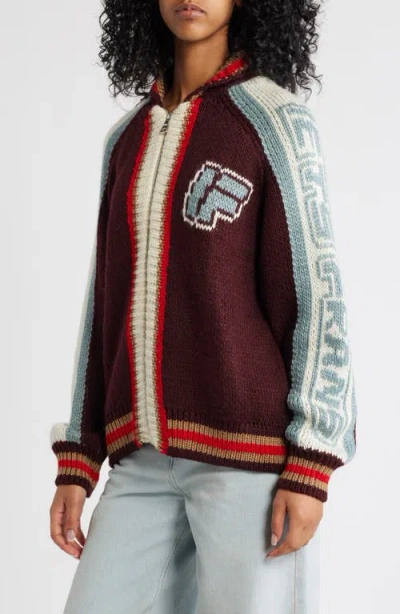 Iets Frans Varsity Chunky Front Zip Sweater In Multi