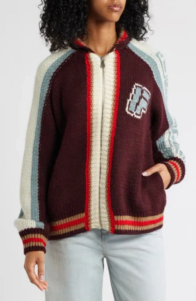 Iets Frans Varsity Chunky Front Zip Sweater In Multi