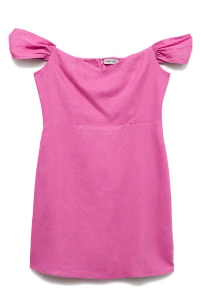 Mango Sweetheart Neck Linen Blend Dress In Pink