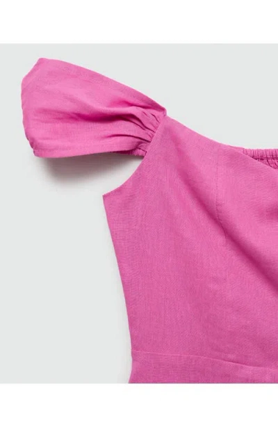 Mango Sweetheart Neck Linen Blend Dress In Pink