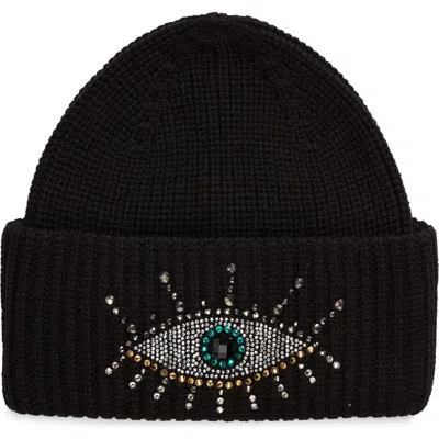 Kurt Geiger London Beaded Evil Eye Beanie In Black