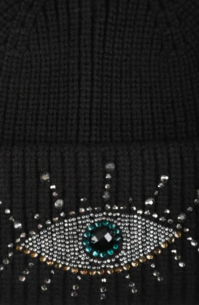 Kurt Geiger London Beaded Evil Eye Beanie In Black