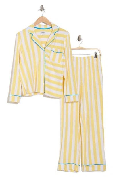 Dkny Stripe Long Sleeve Top & Pants Pajamas In Yellow