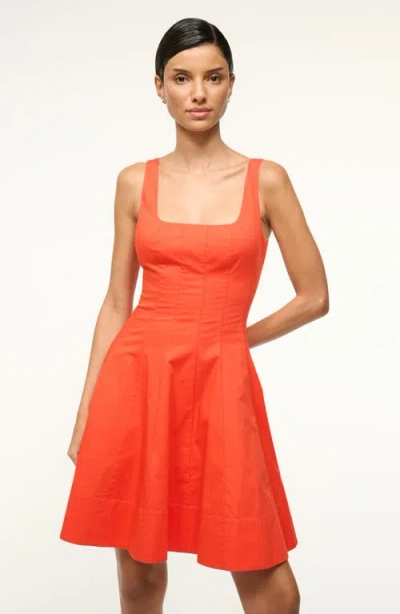 Staud Wells Seamed Stretch Cotton Minidress In Orange