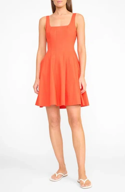 Staud Wells Seamed Stretch Cotton Minidress In Orange