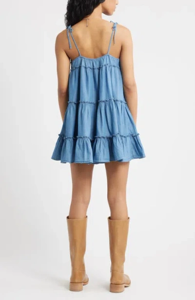 Bp. Tie Strap Tiered Denim Minidress In Blue