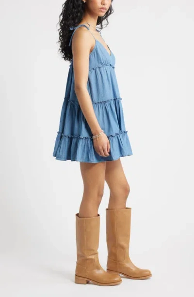Bp. Tie Strap Tiered Denim Minidress In Blue
