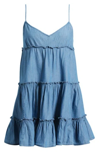 Bp. Tie Strap Tiered Denim Minidress In Blue