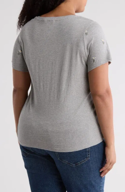 Lucky Brand Embroidered Cotton T-shirt In Gray