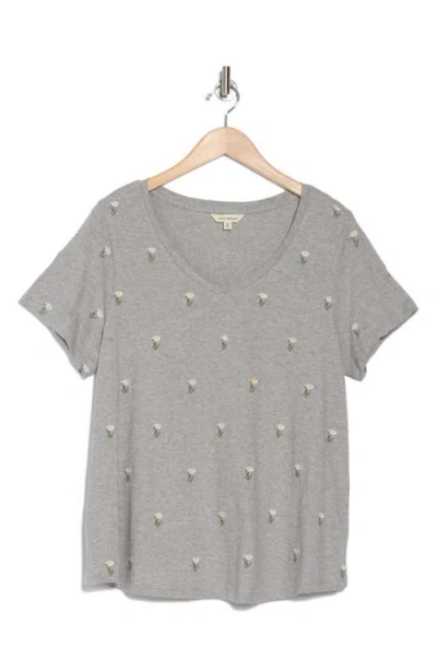 Lucky Brand Embroidered Cotton T-shirt In Gray