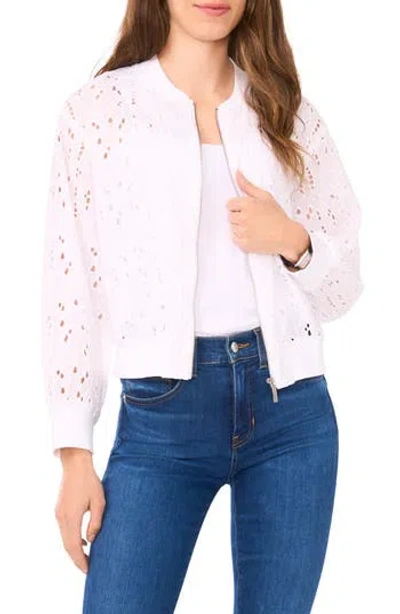 Halogen ® Embroidered Eyelet Cotton Bomber Jacket In White