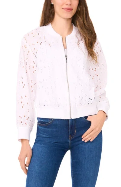 Halogen ® Embroidered Eyelet Cotton Bomber Jacket In White