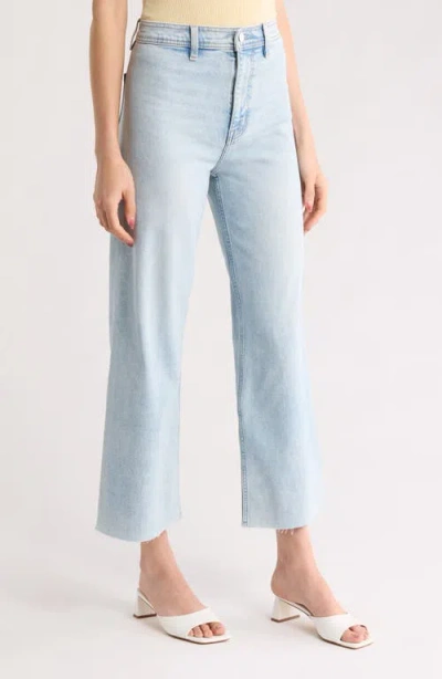 Pistola Penny Raw Hem High Waist Ankle Wide Leg Jeans In Blue