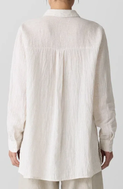 Eileen Fisher Classic Collar Organic Linen Long Sleeve Button-up Shirt In Chalk