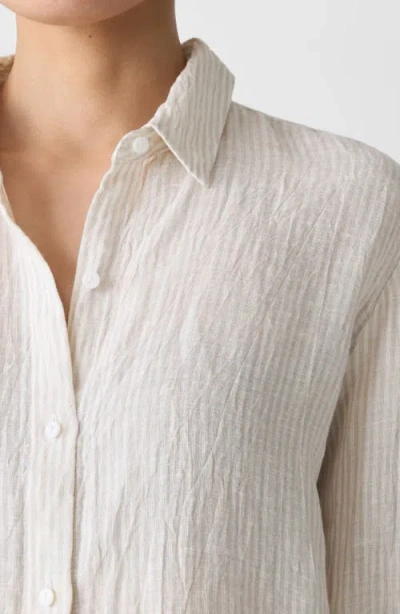Eileen Fisher Classic Collar Organic Linen Long Sleeve Button-up Shirt In Chalk