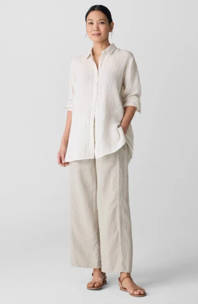 Eileen Fisher Classic Collar Organic Linen Long Sleeve Button-up Shirt In Chalk
