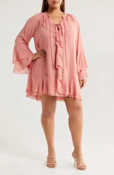 Socialite Long Sleeve Ruffle Minidress In Pink