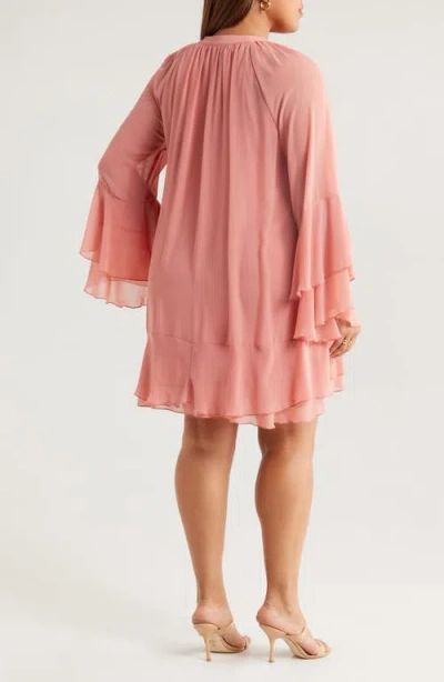 Socialite Long Sleeve Ruffle Minidress In Pink