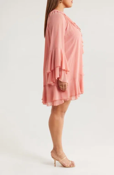 Socialite Long Sleeve Ruffle Minidress In Pink