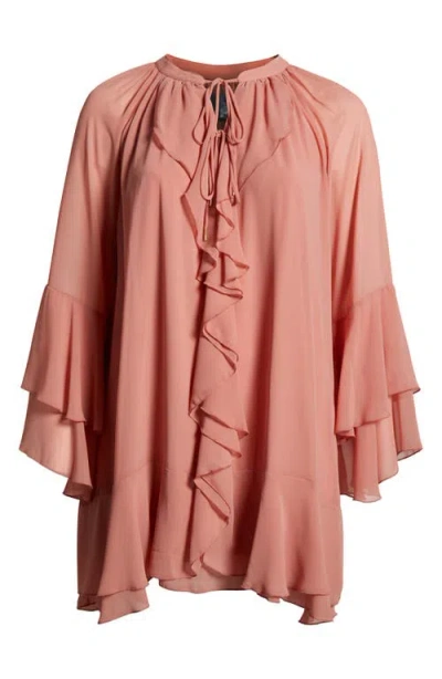 Socialite Long Sleeve Ruffle Minidress In Pink