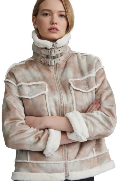 Nvlt Faux Fur Trim Faux Suede Biker Jacket In Neutral