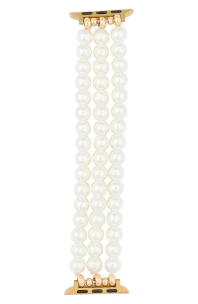 Nordstrom Rack 3-row Faux Pearl Apple Watch® Watchband In Gold