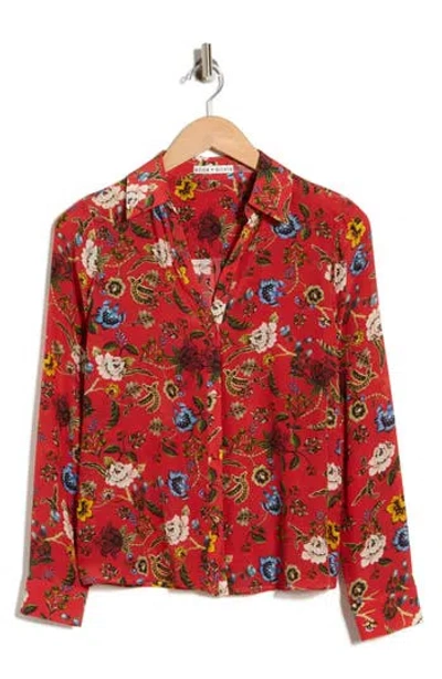 Alice And Olivia Alice + Olivia Eloise Floral Button-up Shirt In Red