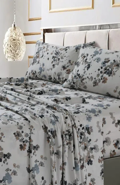 Azores Home Lisbon Printed 300 Count Cotton Sheet Set In Gray