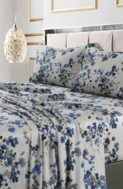 Azores Home Lisbon Printed 300 Count Cotton Sheet Set In Blue