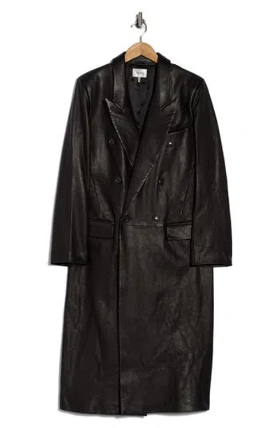 Frame Tailored Double Breasted Leather Coat In Black