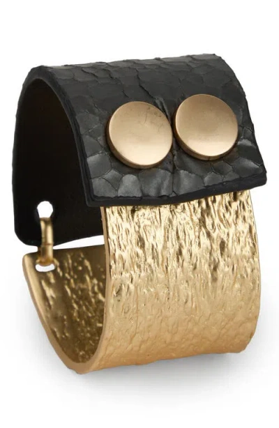Saachi Textured Link Faux Leather Cuff Bracelet In Multi