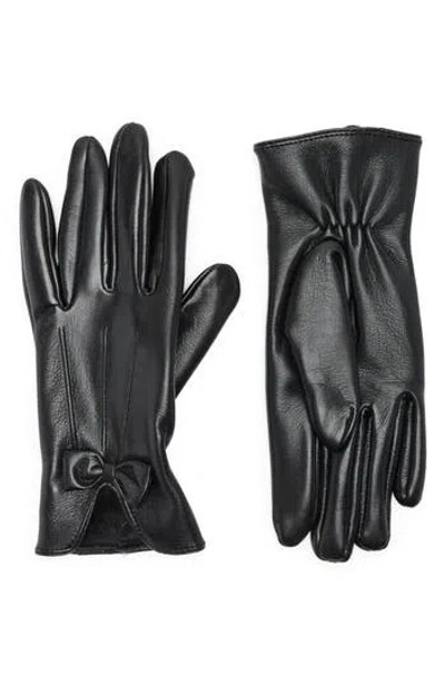 Nine West Center Bow Faux Leather Gloves In Black