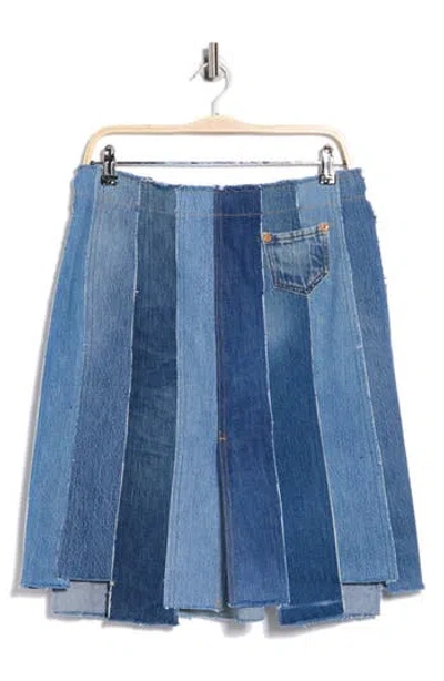 Re/done Levis Striped Denim Skirt In Blue