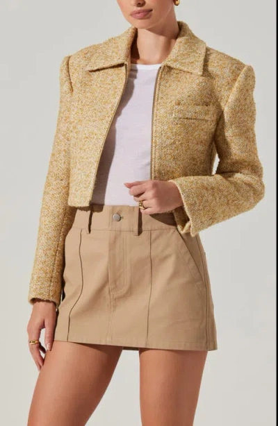 Astr The Label Lindsay Tweed Zip Jacket In Yellow