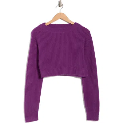 Re/done Boatneck Crop Pullover Sweater In Purple