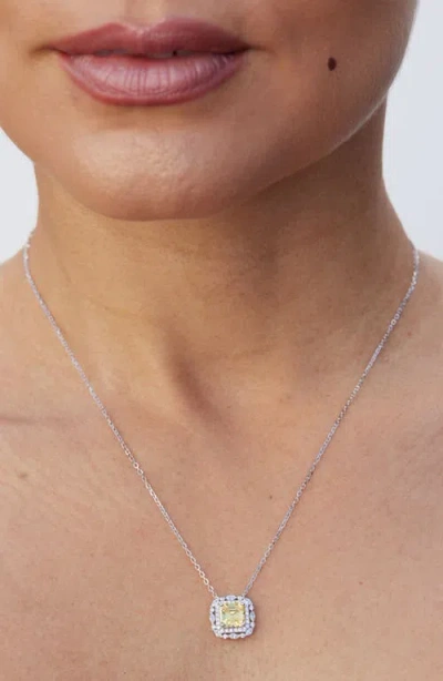 Savvy Cie Jewels Asscher Cut Cubic Zirconia Halo Pendant Necklace In Metallic