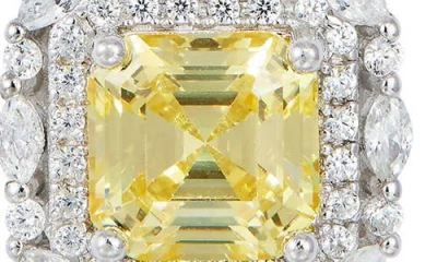 Savvy Cie Jewels Asscher Cut Cubic Zirconia Halo Pendant Necklace In Metallic