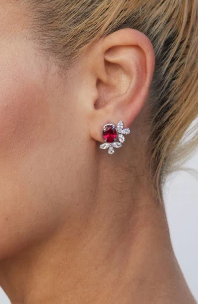 Savvy Cie Jewels Cubic Zirconia Cluster Oval Stud Earrings In Silver