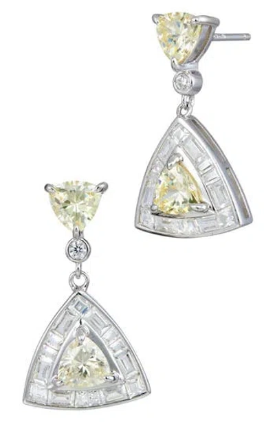Savvy Cie Jewels Trillion Cubic Zirconia Drop Earrings In Silver