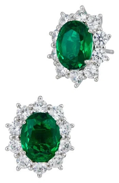 Savvy Cie Jewels Oval Cubic Zirconia Halo Stud Earrings In Green