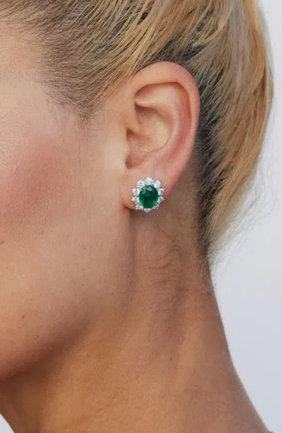 Savvy Cie Jewels Oval Cubic Zirconia Halo Stud Earrings In Green
