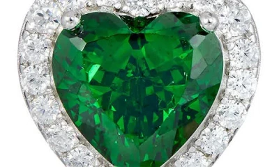 Savvy Cie Jewels Cubic Zirconia Heart Halo Stud Earrings In Green