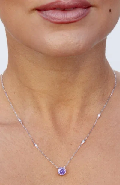 Savvy Cie Jewels Floral Faceted Octagonal Cubic Zirconia Pendant Necklace In Metallic