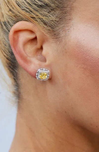 Savvy Cie Jewels Asscher Cut Cubic Zirconia Double Halo Stud Earrings In Metallic