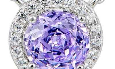 Savvy Cie Jewels Floral Faceted Cubic Zironia Halo Pendant Necklace In Purple