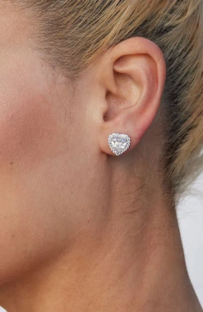 Savvy Cie Jewels Cubic Zirconia Heart Halo Stud Earrings In Metallic