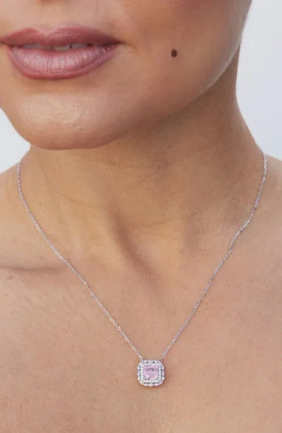 Savvy Cie Jewels Asscher Cut Cubic Zirconia Halo Pendant Necklace In Metallic
