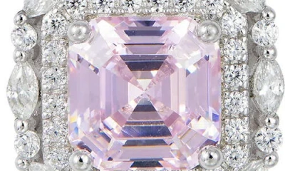 Savvy Cie Jewels Asscher Cut Cubic Zirconia Halo Pendant Necklace In Metallic