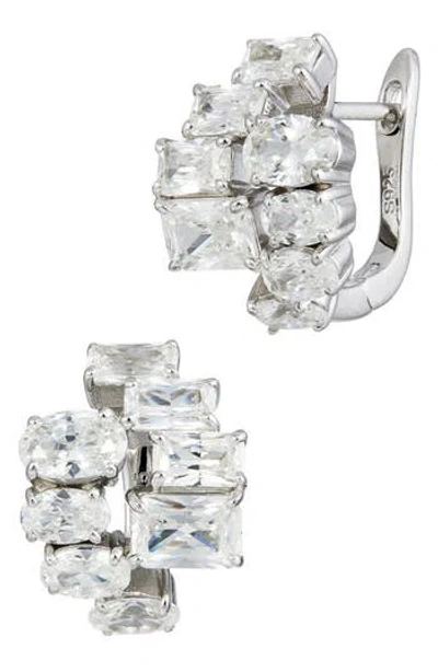 Savvy Cie Jewels Cubic Zirconia Cluster Lever Back Earrings In Silver