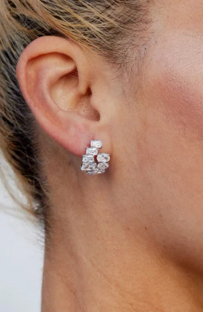 Savvy Cie Jewels Cubic Zirconia Cluster Lever Back Earrings In Silver